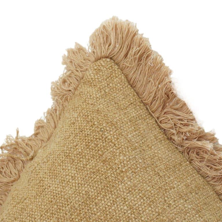 Handwoven Cotton Cushion Cover with Fringed Edges | Beige Textured Throw Pillow Cover | Minimalist Boho Home Décor | 18x18 Inch - Bulk manufacturer & supplier from Panipat, India