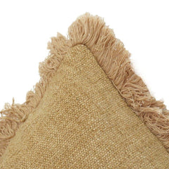 Handwoven Cotton Cushion Cover with Fringed Edges | Beige Textured Throw Pillow Cover | Minimalist Boho Home Décor | 18x18 Inch