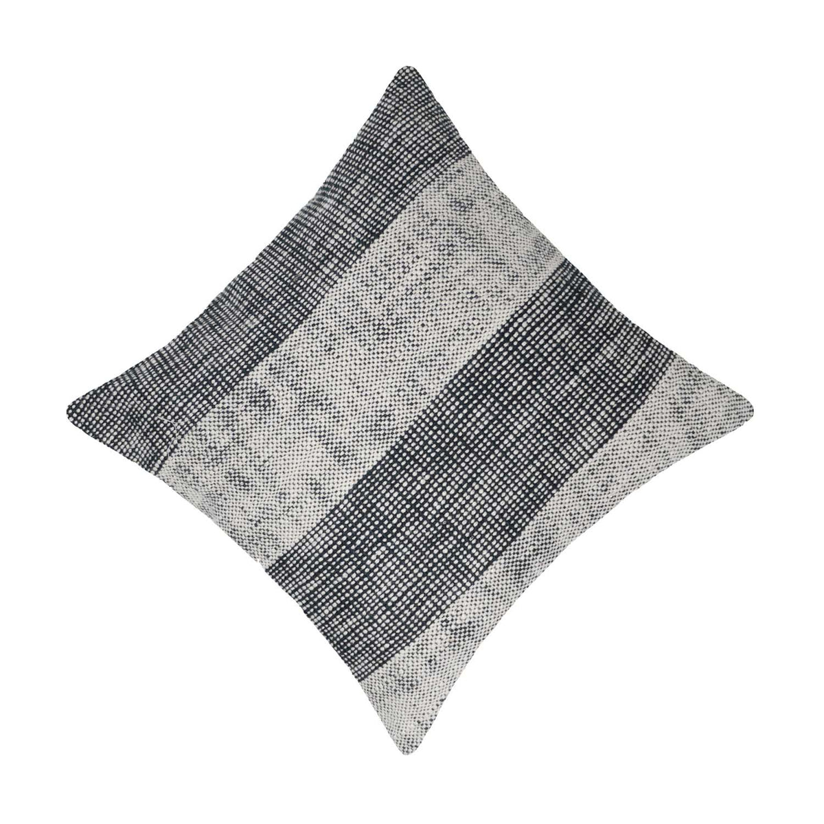 Handwoven Cotton Cushion Cover 45x45 cm | Black & Ivory Striped Woven Throw Pillow Cover | Modern Boho Farmhouse Decorative Cushion Cover | Hidden Zipper - Bulk manufacturer & supplier from Panipat, India