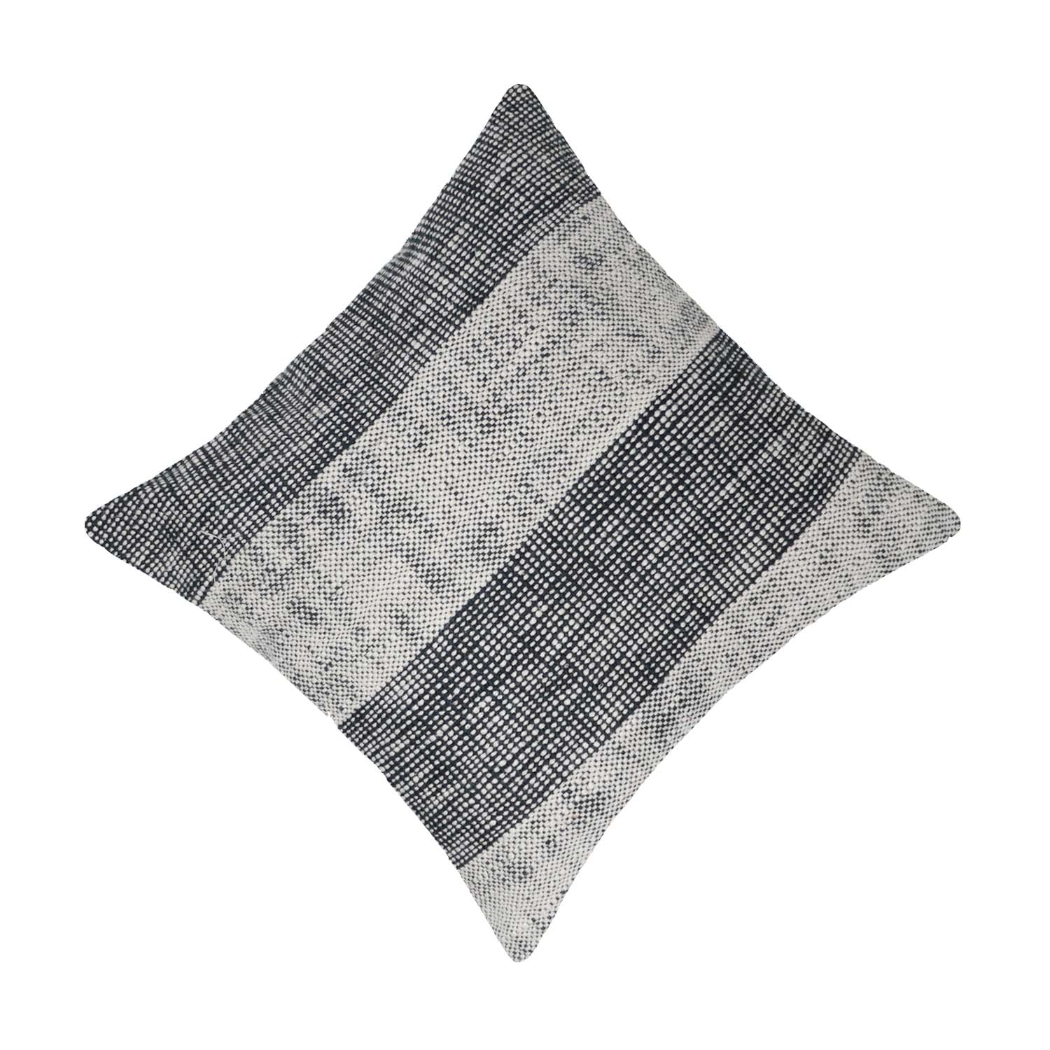 Handwoven Cotton Cushion Cover 45x45 cm | Black & Ivory Striped Woven Throw Pillow Cover | Modern Boho Farmhouse Decorative Cushion Cover | Hidden Zipper