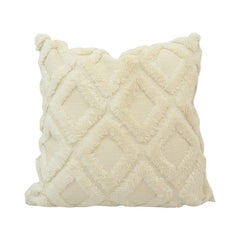 Ivory Diamond Tufted Cotton Cushion Cover – 45x45 cm | Textured Boho Decorative Pillow Cover