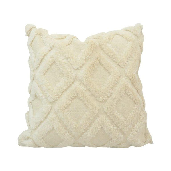 Ivory Diamond Tufted Cotton Cushion Cover – 45x45 cm | Textured Boho Decorative Pillow Cover
