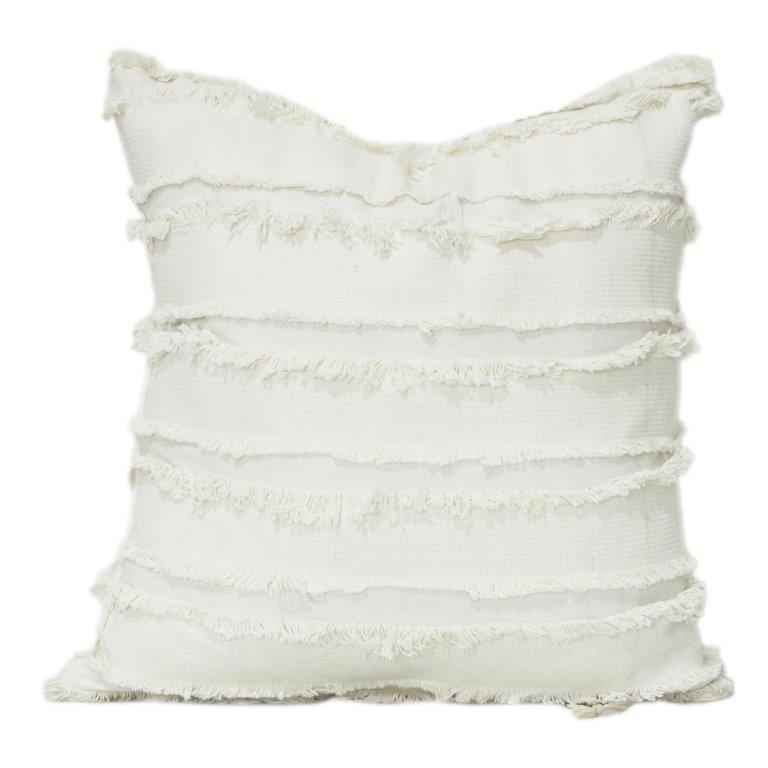 Textured Fringe Cotton Cushion Cover 45x45 cm – Neutral Woven Decorative Pillow Case with Tassel Layers