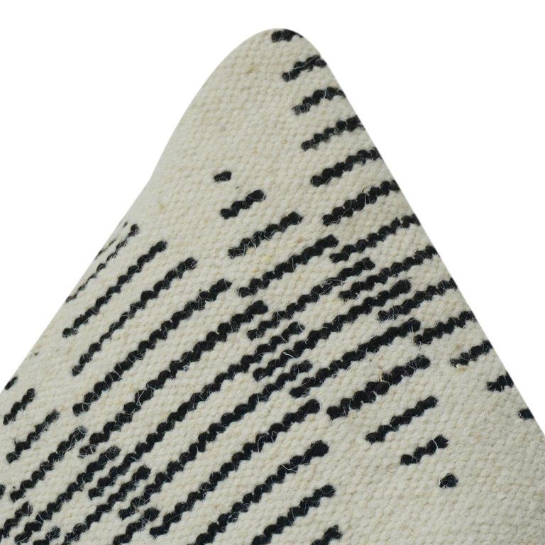 Minimalist Geometric Hand Woven Cotton Cushion Cover | Black & Ivory Abstract Pattern | 18x18 Inch