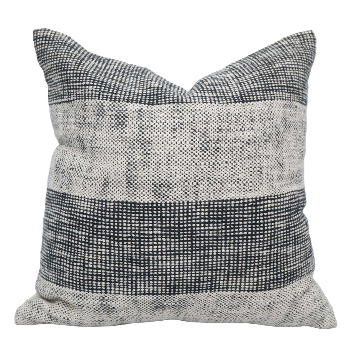 Handwoven Cotton Cushion Cover 45x45 cm | Black & Ivory Striped Woven Throw Pillow Cover | Modern Boho Farmhouse Decorative Cushion Cover | Hidden Zipper - Bulk manufacturer & supplier from Panipat, India