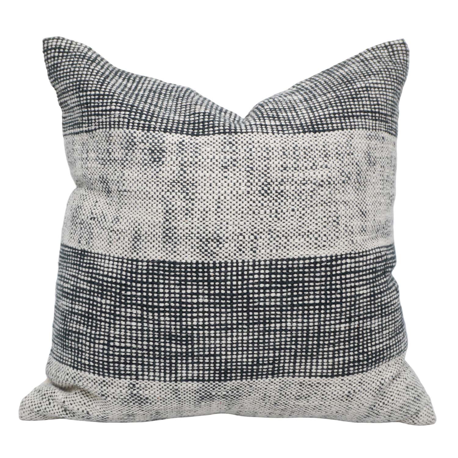 Handwoven Cotton Cushion Cover 45x45 cm | Black & Ivory Striped Woven Throw Pillow Cover | Modern Boho Farmhouse Decorative Cushion Cover | Hidden Zipper