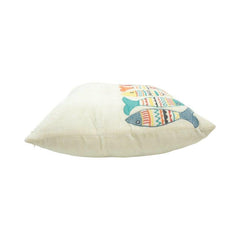 Coastal Fish Embroidered Cotton Cushion Cover | 45x45 cm Decorative Throw Pillow Cover