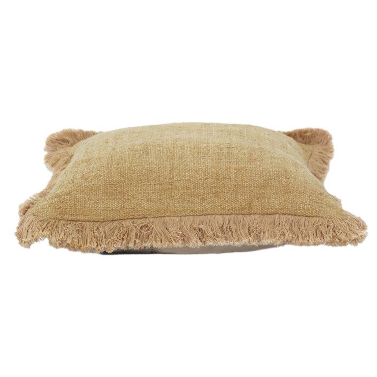 Handwoven Cotton Cushion Cover with Fringed Edges | Beige Textured Throw Pillow Cover | Minimalist Boho Home Décor | 18x18 Inch - Bulk manufacturer & supplier from Panipat, India