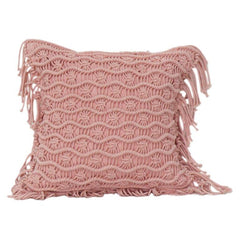 Handmade Cotton Macrame Cushion Cover with Fringe – 45x45 cm Boho Decorative Pillow Cover