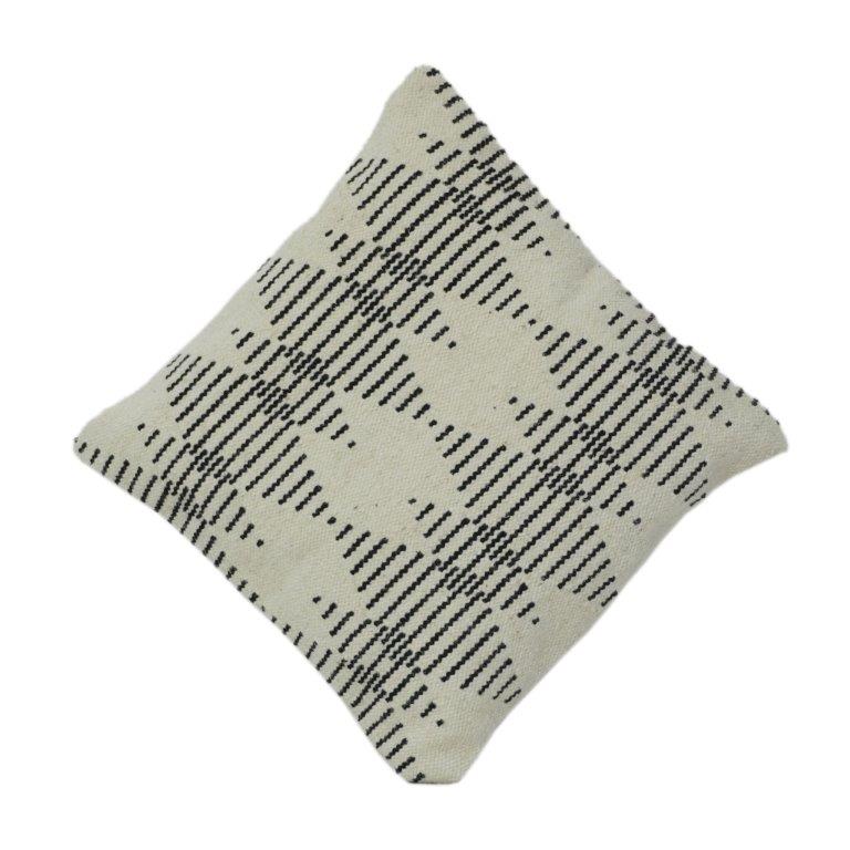 Minimalist Geometric Hand Woven Cotton Cushion Cover | Black & Ivory Abstract Pattern | 18x18 Inch - Bulk manufacturer & supplier from Panipat, India