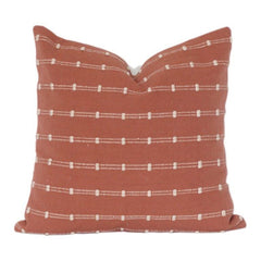 Rust Textured Cotton Cushion Cover with Woven Dotted Stripes | Boho Minimalist Accent Pillow Cover (18x18 Inch)