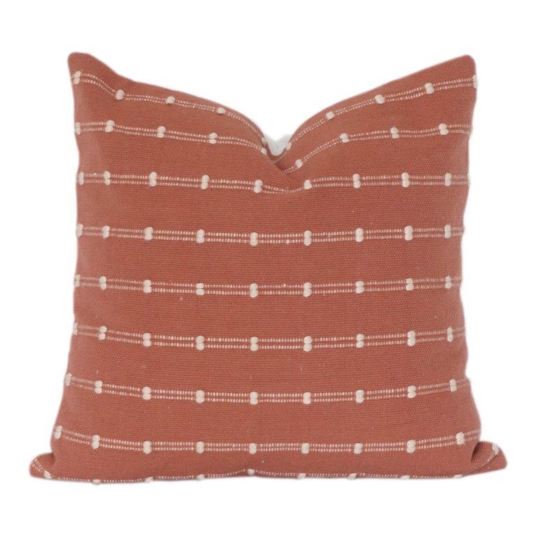 Rust Textured Cotton Cushion Cover with Woven Dotted Stripes | Boho Minimalist Accent Pillow Cover (18x18 Inch)