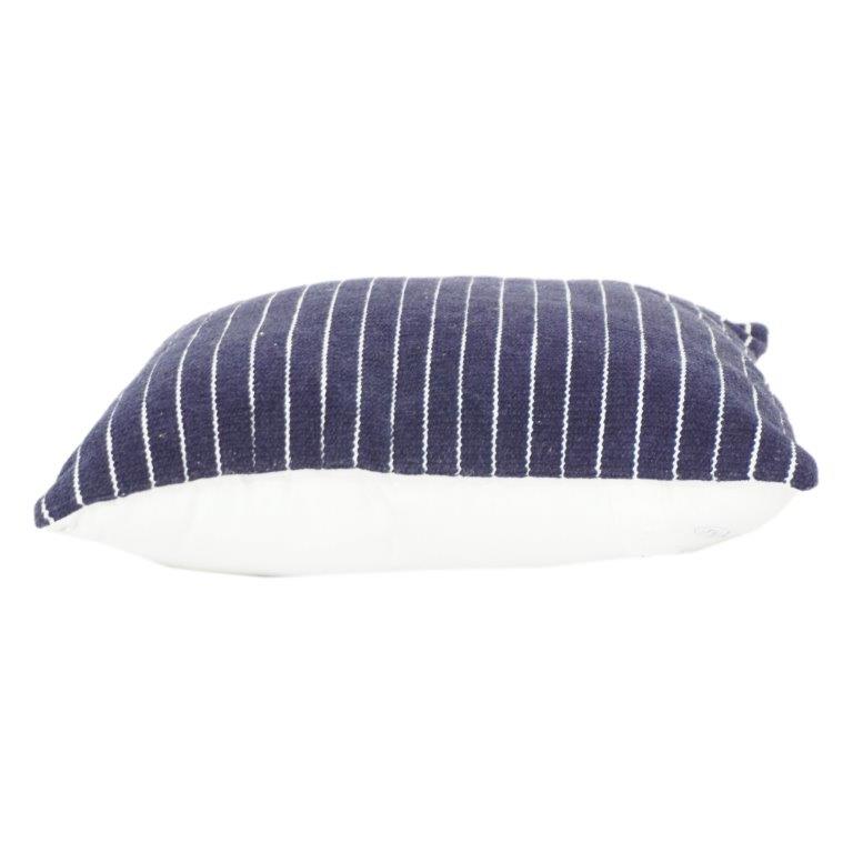 Navy Blue Striped Cotton Cushion Cover 45x45 cm | Minimal Woven Design | Modern Sofa Pillow Case - Bulk manufacturer & supplier from Panipat, India