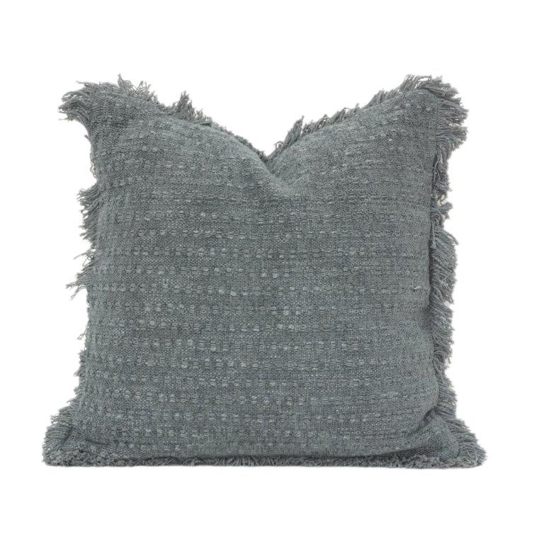 Textured Cotton Cushion Cover with Fringe Edges – Handwoven Solid Grey Decorative Pillow Cover (18x18 Inch) - Bulk manufacturer & supplier from Panipat, India