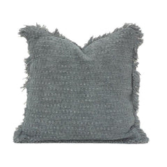 Textured Cotton Cushion Cover with Fringe Edges – Handwoven Solid Grey Decorative Pillow Cover (18x18 Inch)