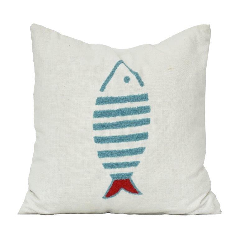 Embroidered Cotton Cushion Cover 45x45 cm – Minimal Fish Motif Design | Decorative Throw Pillow Cover - Bulk manufacturer & supplier from Panipat, India