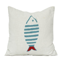 Embroidered Cotton Cushion Cover 45x45 cm – Minimal Fish Motif Design | Decorative Throw Pillow Cover
