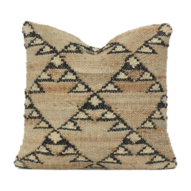 Housse de coussin en jute tissée à la main avec motif géométrique tribal | Oreiller décoratif bohème texturé naturel | 45x45 cm - Bulk manufacturer & supplier from Panipat, India