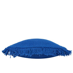 Handwoven Cotton Cushion Cover with Fringe Border – Royal Blue Textured Throw Pillow Cover – 45 x 45 cm (18 x 18 Inches)
