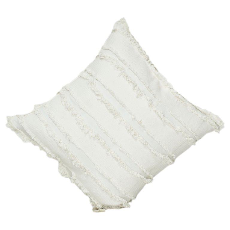 Textured Fringe Cotton Cushion Cover 45x45 cm – Neutral Woven Decorative Pillow Case with Tassel Layers