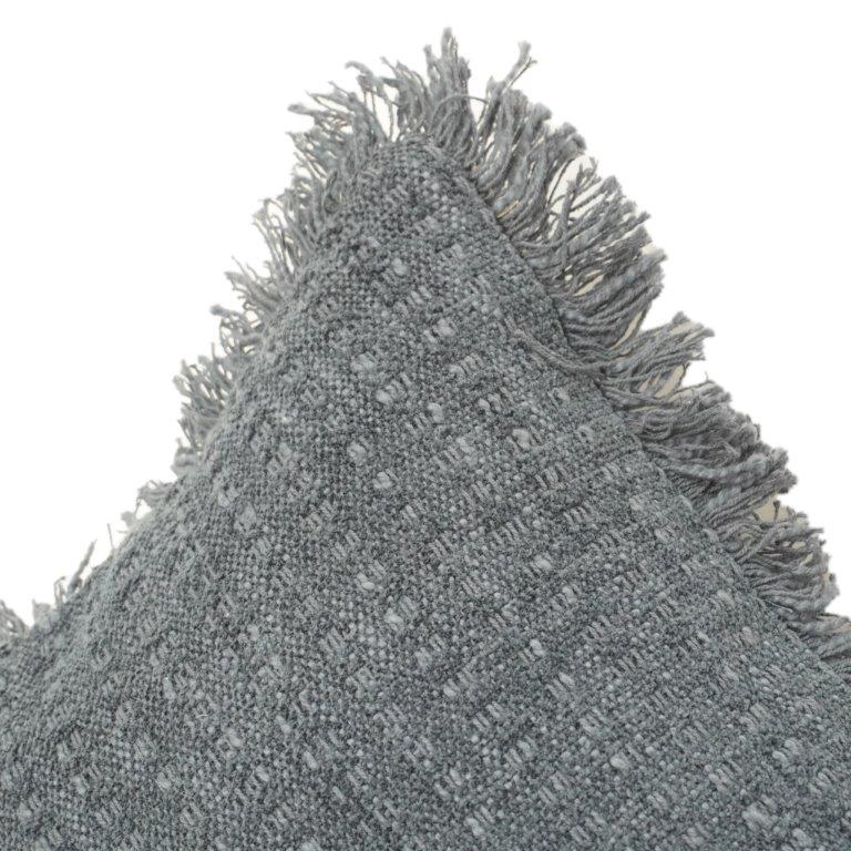 Textured Cotton Cushion Cover with Fringe Edges – Handwoven Solid Grey Decorative Pillow Cover (18x18 Inch) - Bulk manufacturer & supplier from Panipat, India