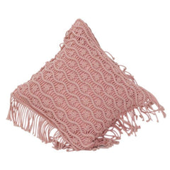 Handmade Cotton Macrame Cushion Cover with Fringe – 45x45 cm Boho Decorative Pillow Cover