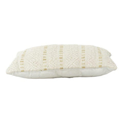 Ivory Textured Cotton Viscose Cushion Cover – Geometric Embroidered Lumbar Pillow (40x60 cm)