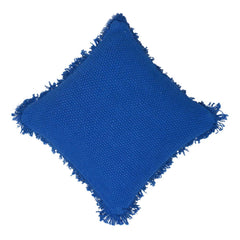 Handwoven Cotton Cushion Cover with Fringe Border – Royal Blue Textured Throw Pillow Cover – 45 x 45 cm (18 x 18 Inches)