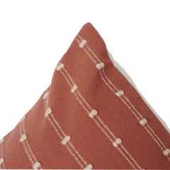 Rust Textured Cotton Cushion Cover with Woven Dotted Stripes | Boho Minimalist Accent Pillow Cover (18x18 Inch)