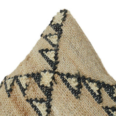 Handwoven Jute Cushion Cover with Tribal Geometric Pattern | Natural Textured Boho Decor Pillow | 18x18 Inch