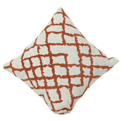 Rust Trellis Embroidered Cotton Cushion Cover | Geometric Lattice Design | 18x18 Inch Decorative Throw Pillow Case