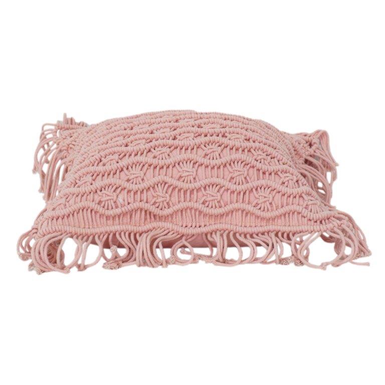 Handmade Cotton Macrame Cushion Cover with Fringe – 45x45 cm Boho Decorative Pillow Cover - Bulk manufacturer & supplier from Panipat, India