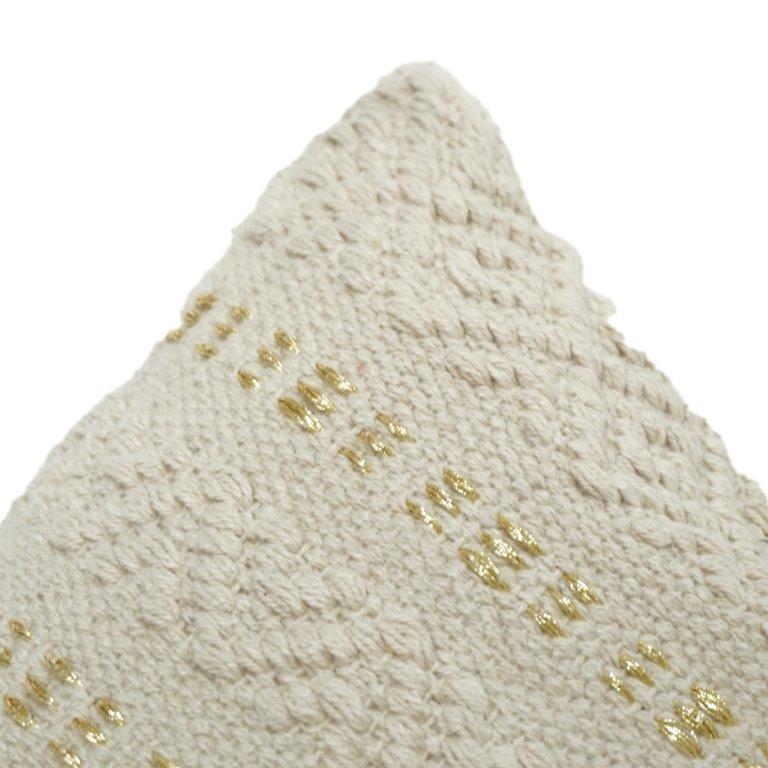 Ivory Textured Cotton Viscose Cushion Cover – Geometric Embroidered Lumbar Pillow (40x60 cm) - Bulk manufacturer & supplier from Panipat, India