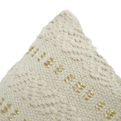 Ivory Textured Cotton Viscose Cushion Cover – Geometric Embroidered Lumbar Pillow (40x60 cm)