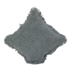 Textured Cotton Cushion Cover with Fringe Edges – Handwoven Solid Grey Decorative Pillow Cover (18x18 Inch)
