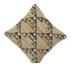 Handwoven Jute Cushion Cover with Tribal Geometric Pattern | Natural Textured Boho Decor Pillow | 18x18 Inch