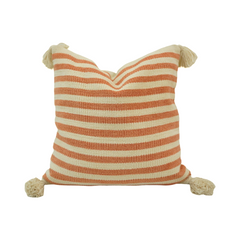 Terracotta & Ivory Striped Handwoven Cotton Cushion Cover with Tassels – 45x45 cm