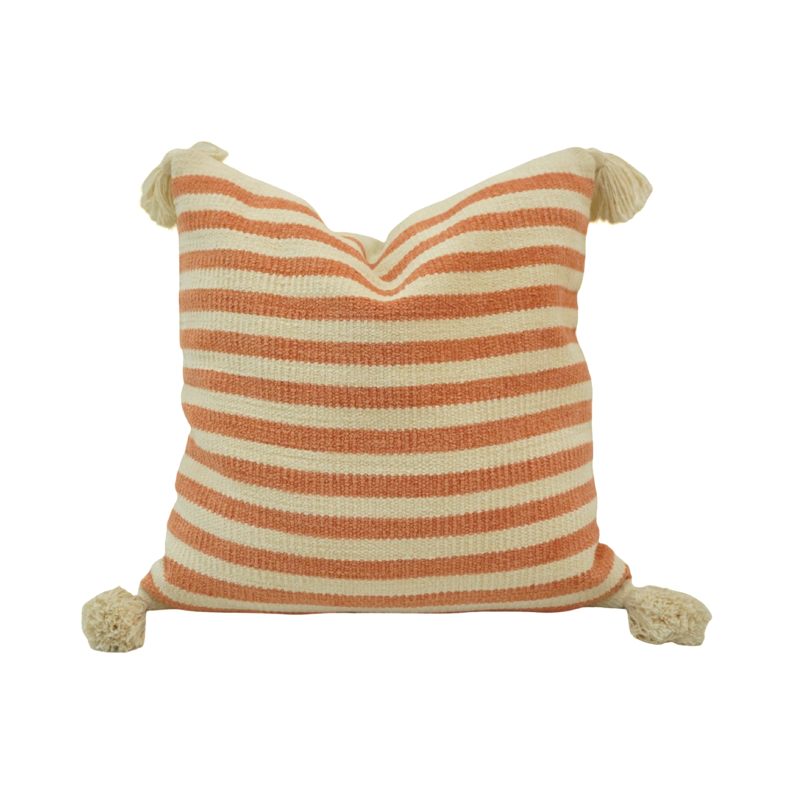 Terracotta & Ivory Striped Handwoven Cotton Cushion Cover with Tassels – 45x45 cm