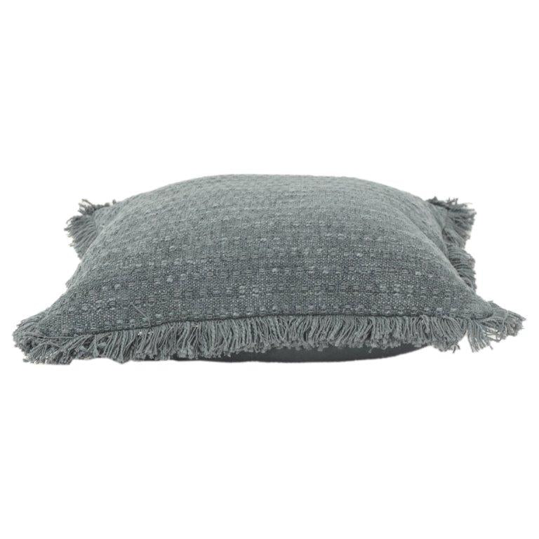 Textured Cotton Cushion Cover with Fringe Edges – Handwoven Solid Grey Decorative Pillow Cover (18x18 Inch) - Bulk manufacturer & supplier from Panipat, India