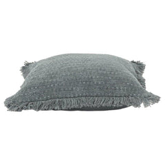 Textured Cotton Cushion Cover with Fringe Edges – Handwoven Solid Grey Decorative Pillow Cover (18x18 Inch)