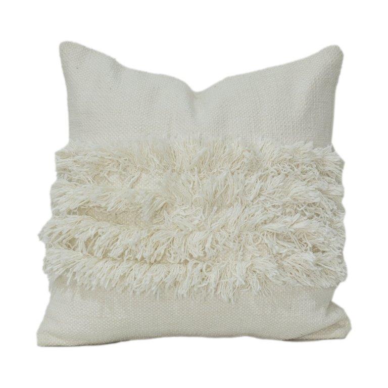 Handmade Cotton Textured Fringe Cushion Cover | Boho Decorative Pillow Cover | Off White | 45x45 cm - Bulk manufacturer & supplier from Panipat, India