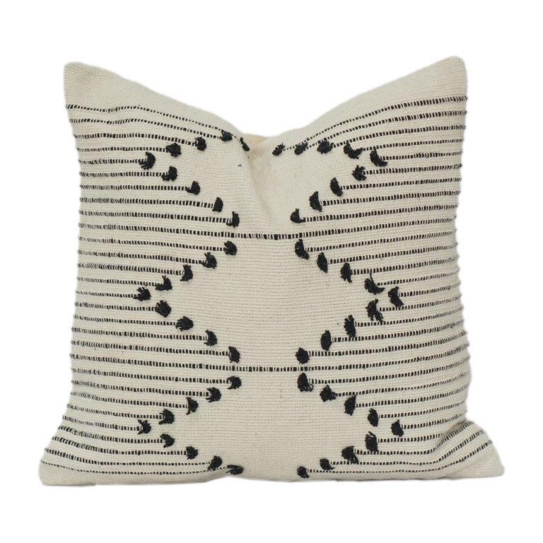 Handcrafted Black Dotted Line Embroidered Cotton Cushion Cover | Minimalist Geometric Design | 18x18 Inch - Bulk manufacturer & supplier from Panipat, India