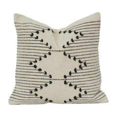 Handcrafted Black Dotted Line Embroidered Cotton Cushion Cover | Minimalist Geometric Design | 18x18 Inch