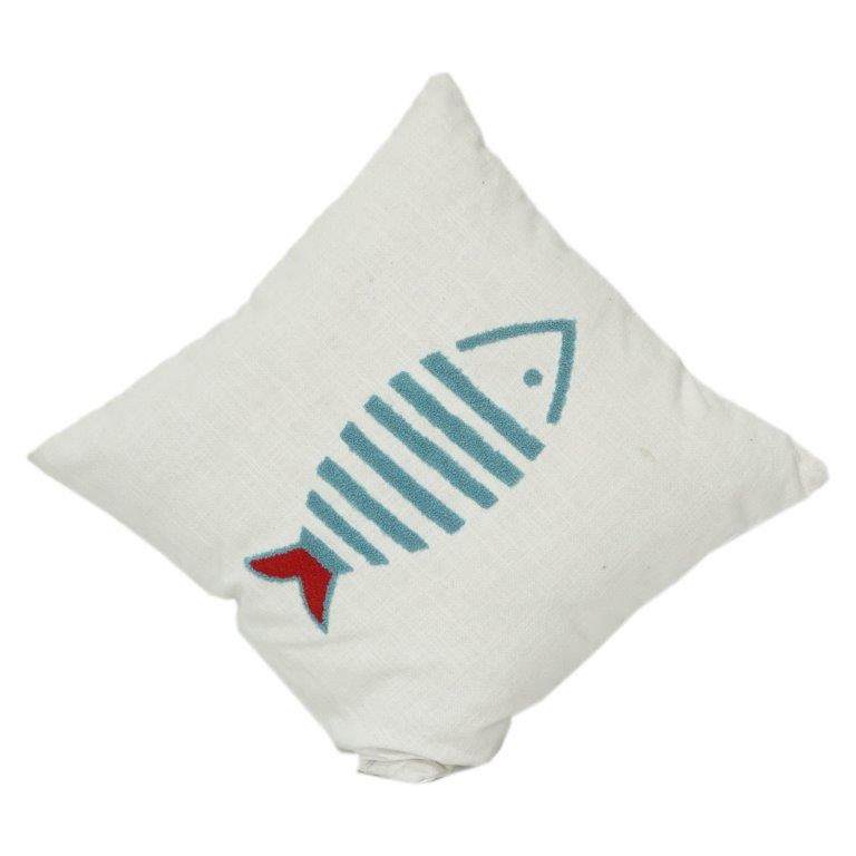 Embroidered Cotton Cushion Cover 45x45 cm – Minimal Fish Motif Design | Decorative Throw Pillow Cover - Bulk manufacturer & supplier from Panipat, India