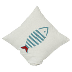 Embroidered Cotton Cushion Cover 45x45 cm – Minimal Fish Motif Design | Decorative Throw Pillow Cover
