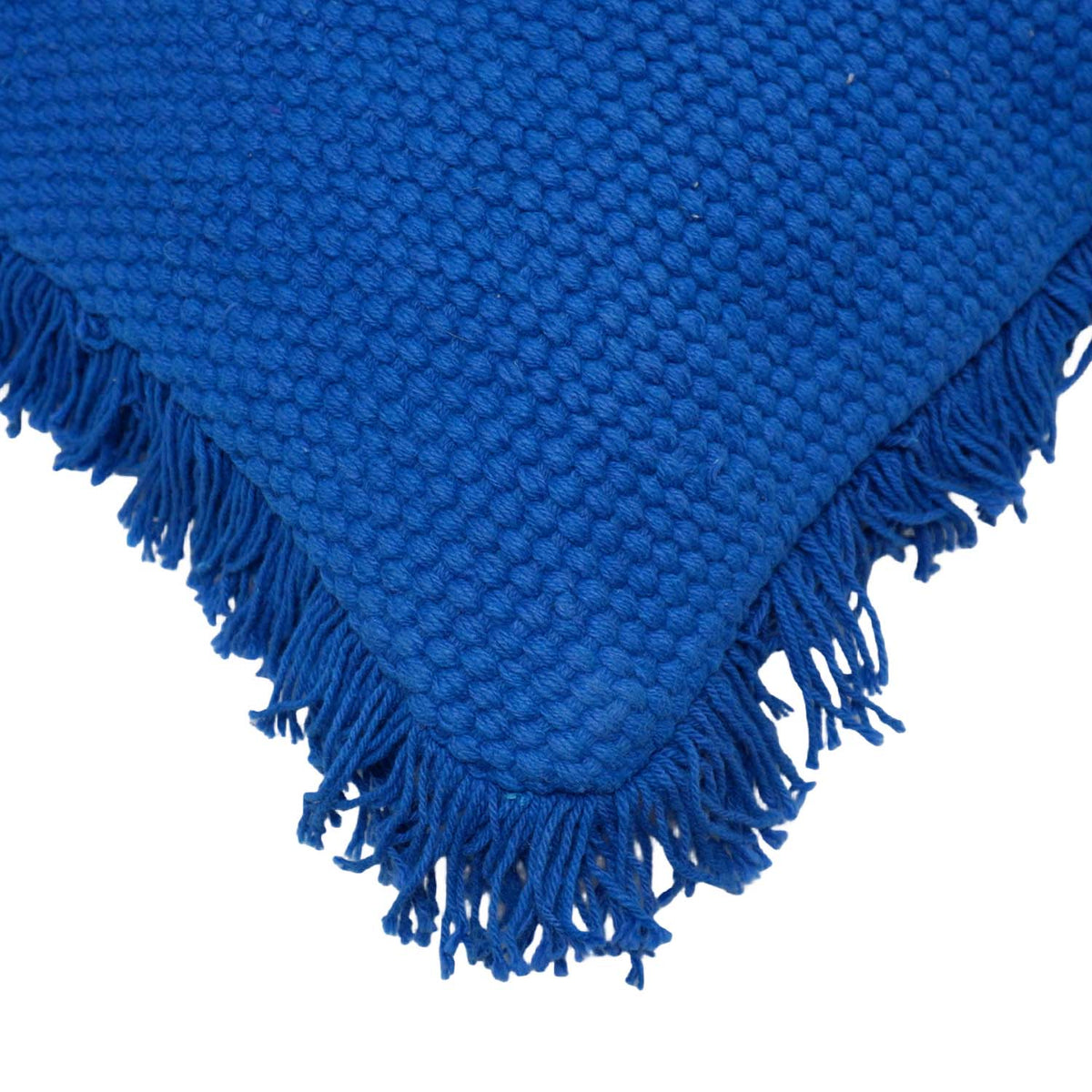 Handwoven Cotton Cushion Cover with Fringe Border – Royal Blue Textured Throw Pillow Cover – 45 x 45 cm (18 x 18 Inches) - Bulk manufacturer & supplier from Panipat, India