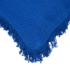 Handwoven Cotton Cushion Cover with Fringe Border – Royal Blue Textured Throw Pillow Cover – 45 x 45 cm (18 x 18 Inches)
