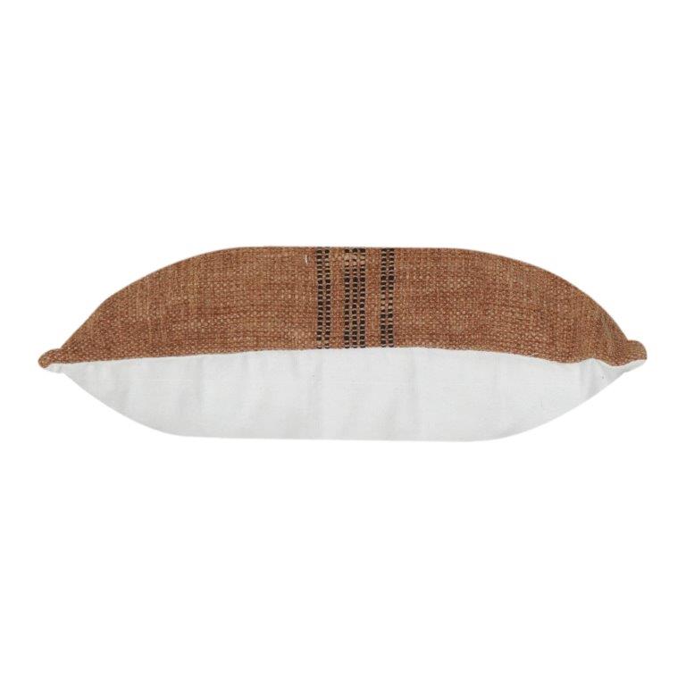 Rust Textured Cotton Cushion Cover with Woven Stripe Detail | Minimalist Earthy Throw Pillow Cover | 18x18 Inch