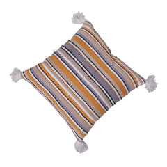 Handwoven Striped Cotton Cushion Cover with Tassels | Mustard, Beige & Grey | 45x45 cm Decorative Throw Pillow Cover