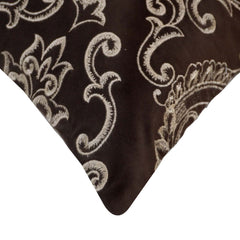 Machine Embroidered Cotton Cushion Cover 45x45 cm | Elegant Damask Floral Pattern | Decorative Throw Pillow Cover with Concealed Zipper | Brown & Beige